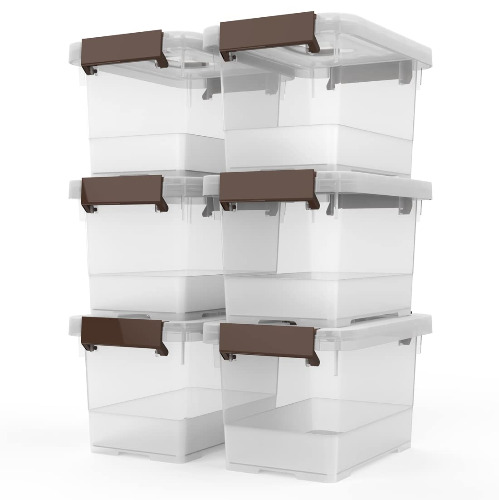 WYT Clear Storage Latch Box, 6 Pack Storage Organizer Bins with Latching Handle and Lids, 4 Quart
