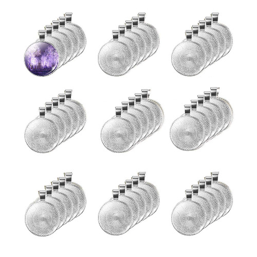 LANBEIDE 40 Pcs Silver Pendant Trays with 40 Pcs Transparent Glass Cabochons, Round Pendant Bezels 1 inch/25mm for Photo Pendant Resin Craft Jewelry Making, Total 80 Pcs - 