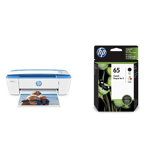 HP DeskJet 3755 Compact All-in-One Wireless Printer - Blue Accent (J9V90A) and Ink-Cartridges - 4 Colors