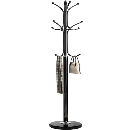 Kertnic Metal Coat Rack Stand with Natural Marble Base, Free Standing Hall Tree with 12 Hooks for Hanging Scarf, Bag, Jacket, Home Entry-way Hat Hanger Organizer (Black) - Black