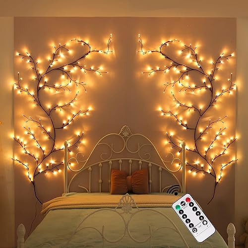 Enchanted Willow Vine 9.5FT, 160 LEDs Vines for Room Decor with Remote, Vine Lights for Wall Home Decorations with 20 Clips & Tapes, Plug in, 1 PC - Brown Willow