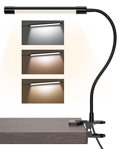 JHD LED Desk Lamp with Clamp - Adjustable 3 Modes, 10 Brightness Levels, USB Eye Caring Flexible Gooseneck Desk Light, Perfect for Home Office, Dorm Room, Bed Headboard,Nail, Clip On Light, Black - Desk Light Bar