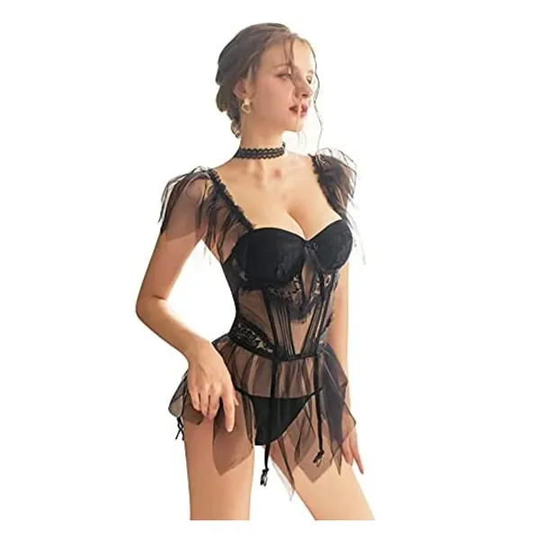
                            YOMORIO Anime Lingerie Vintage Lace Lingerie Sexy Mesh Corset Lolita Princess Cosplay Uniform Black
                        