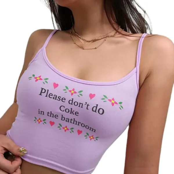 Women Girls Letter Printed Camisole Sleeveless Crop Top