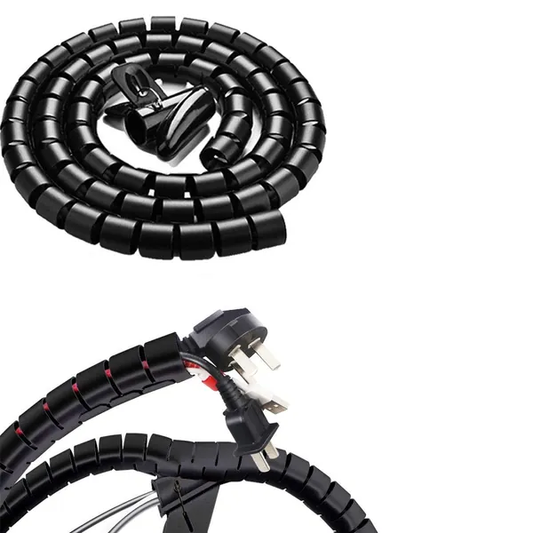 Black Cable Wire Organizer Cord Sleeve Management Cord Hider for Computer, TV, Desk, VIWIEU 5 Feet EZ Cable Sleeve Bundler Flexible & Expandable Home & Office Management Wire Concealer with Clip Tool - 7/8"-5ft BK 01B Black