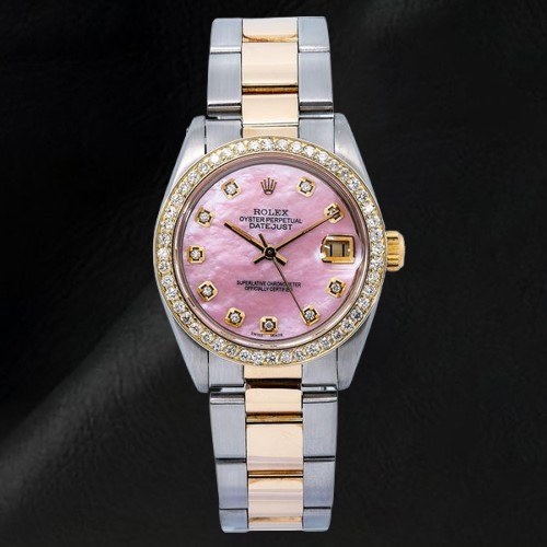 Rolex Datejust 31 mm Pink Mother Of Pearl Natural Earth Mined Diamond Dial Two Tone Oyster Bracelet Watch | Default Title