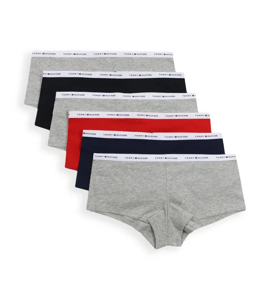 Tommy Hilfiger Women's Underwear Basics Cotton Boyshort Panties, 6 Pack - Large Heather Grey/Navy /Red /Black