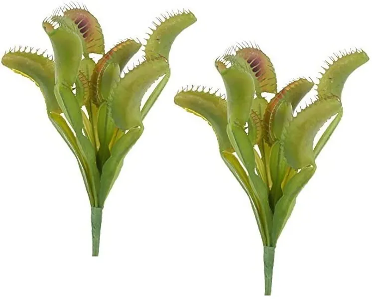 Group of 2 Vinyl Artificial Venus Flytrap Plants | Lifelike Carnivorous Plant for Halloween Decorations and Botanical Displays
