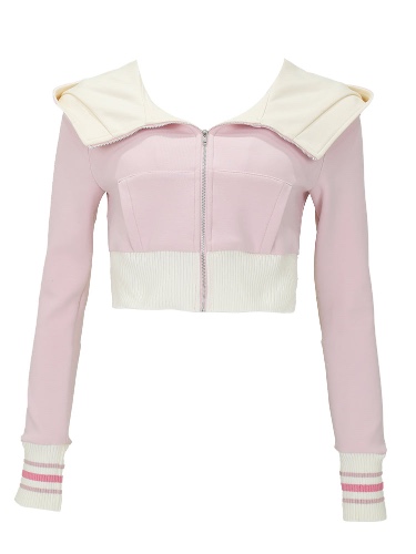 Two-Color Sporty Long-Sleeved Two-Piece Suit | Top / Pink / S