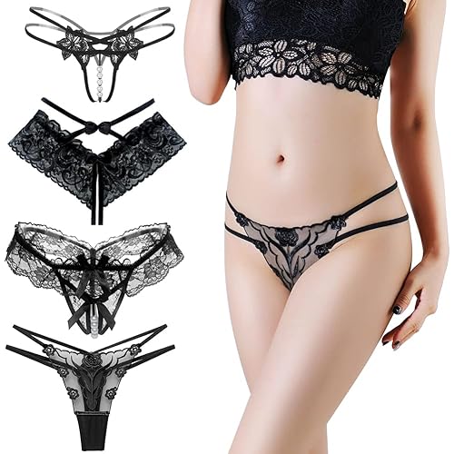 HOTSO Lencería erótica sexy encaje ropa de dormir erótica caliente dos sujetador y bragas en traje sexy femenino pijama de gran tamaño tanga tanga floral para mujer, Negro , Talla única