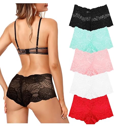 Getervb Pack de 5 Bragas de Encaje Mujer Sexy Calzoncillos Sin Costura Cómodos Suaves Ropa Interior Femenina Cintura Alta Braguitas - S - B-5pack