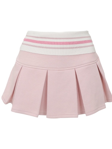Two-Color Sporty Long-Sleeved Two-Piece Suit | Skirt / Pink / S