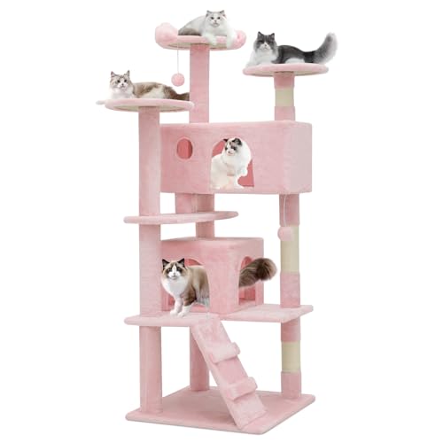Magshion Cat Tree, 54 Inch Cat Tower with Scratching Post, Cat Tree Climbing Tower, Cat Tree with Cat Condo, Cat Tree for Indoor Cats, Soft Pink - 54.5 Inch-Soft Pink