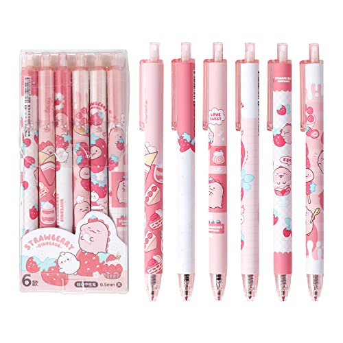 NSJDDWN Cute pens Kawaii 6Pcs 0.5mm Black Ink Retractable Gel Pens Kawaii Office School Supplies Kawaii Stationary for Kids, Girls, Boys - pink - 6pcs