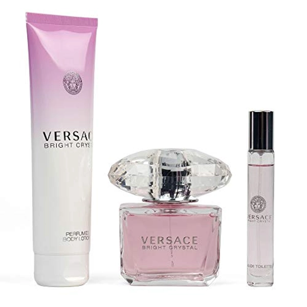 Bright Crystal By Versace 3 Pcs Set For Women's (3 Oz Eau De Toilette + 5 Oz Perfumed Body Lotion + 10 Ml Eau De Toilette)