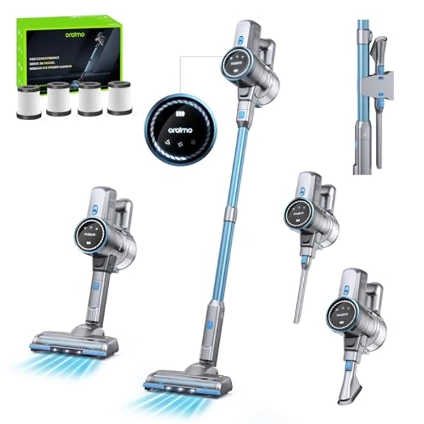 Oraimo Cordless Vacuum, 24KPA Vacuum Cleaner with 270W Brushless Motor, Stick Vacuum with Anti-entangle Floor Brush, Up to 45min Runtime, for Pet Hair Hard Floor Carpet Stair Dorm, 4 HEPA