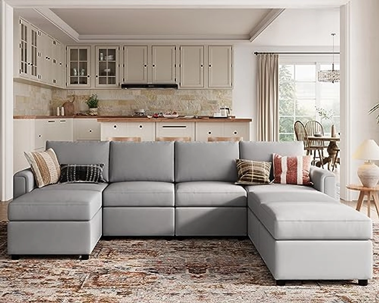 LINSY HOME Modular Sectional Sofa, Convertible U Shaped Sofa Couch with Storage, Memory Foam, Modular Sectionals with Ottomans, 7 Seat Oversized Sofa Couch with Chaise for Living Room, Grey