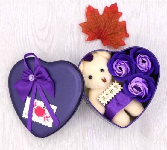Handmade Rose Soap Flower: Perfect Valentine's & Christmas Love Gift - PURPLE(3rose+1 soft bear)