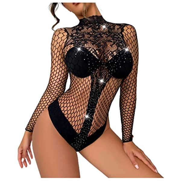 Fishnet Bodysuit Bodystocking Lingerie for Women, Sexy Outfit Exotic Lingerie Crotchless Mesh Babydoll