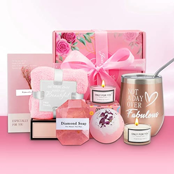 MUJUZE Gifts for her, Birthday Gifts for Women, Cadeau Femme -Self Care Gifts for Women Girlfriend Sister Mom, Gift Baskets with 12oz Insulated Stainless Steel Tumbler, Mother's Day Christmas Gifts