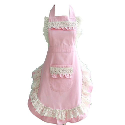 Hyzrz Lovely Lace Work Adjustable Apron Home Shop Kitchen Cooking Women Ladies Aprons with Pocket for Gift - Pink