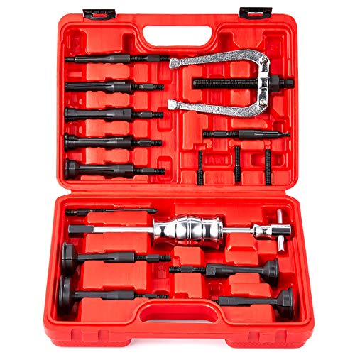 Orion Motor Tech OMT Blind Hole Collet Bearing Race and Seal Puller Extractor Kit, Slide Hammer Pilot Insert Inner Internal Bearing Removal Tool Set, 16PCS - red