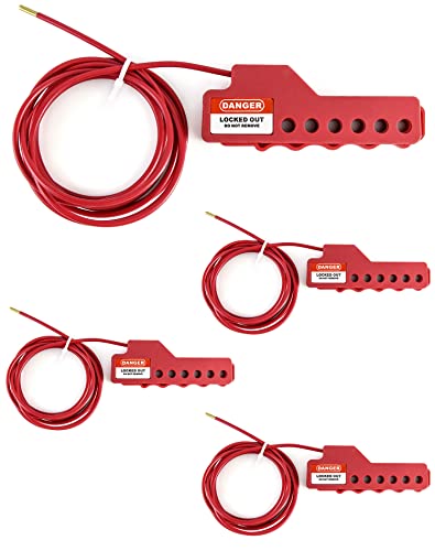 QWORK Cable Lockout, 4 Pack, Multipurpose Safety Lockout, with 1/8" Diameter Nylon Sheathed Metal Cable, 7.9 ft Length - 4 Pack