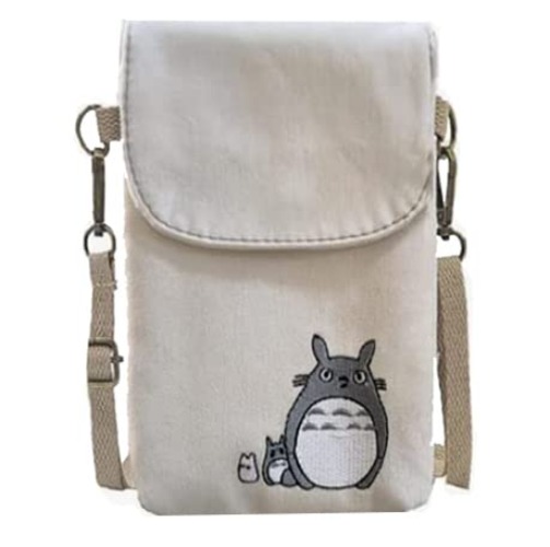 YaJaMa Women Canvas Cartoon Crossbody Bag Small Girls Cellphone Pouch Wallet - White Cream
