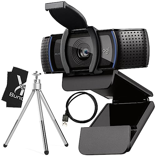 Logitech C920e Webcam Bundle with Tripod, 5 ft Cable & Cleaning Cloth - HD Computer Web Camera with Mic-Enabled & Built in Privacy Shutter - Logitech Webcam 1080p for Gaming, Video Calls & Streaming