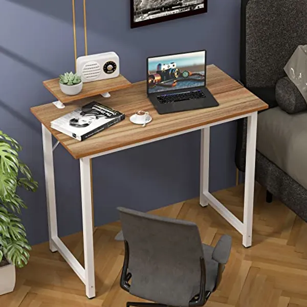 ARunThLana Mesa de ordenador, Escritorio, Mesa de PC, con soporte de pantalla, Madera, Estructura metálica (Marrón, 80x40cm)