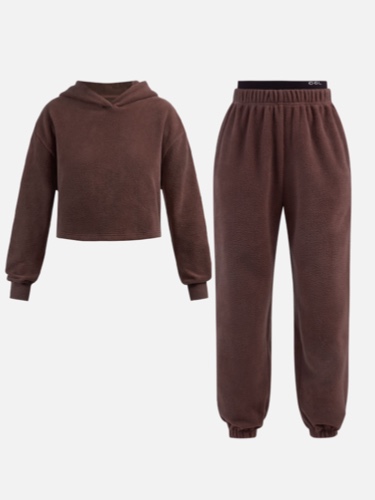 Polar Fleece Double Waistband Jogger& Hoodie-2Pcs Set - Mahogany / M
