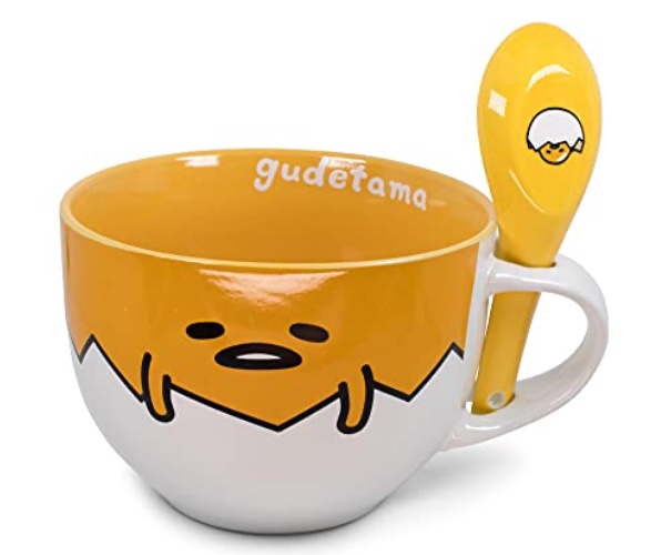 Silver Buffalo GUD20136B Sanrio Gudetama Close Up Boxed Ceramic Soup Mug w/Spoon - Sanrio Gudetama Close Up Boxed