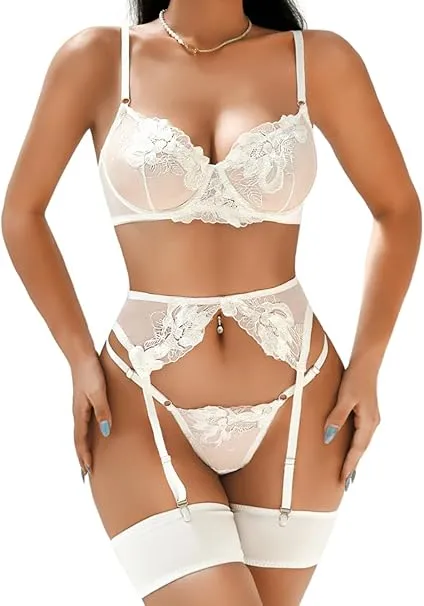Floral Lingerie Set - White