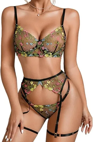 Floral Lingerie Set - Black (should be see through)