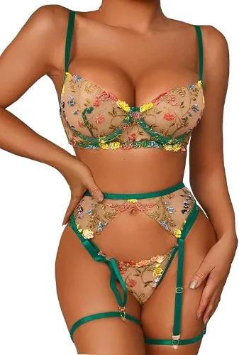 Floral Lingerie Set - Green (should be see through)