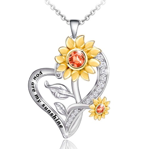 Distance Sunflower Necklace for Women S925 Sterling Silver Heart Necklace Jewelry,You are My Sunshine Pendant Necklaces Jewelry Gifts for Women Girls Mom Wife - Double Sunflower Necklace