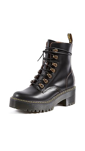 Dr. Martens Women's Leona Leather Heeled Boot Fashion - 9 - Black Smooth
