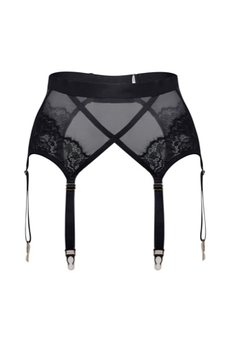 Aphrodite Floral Lace Longline Suspender Black - Black / M