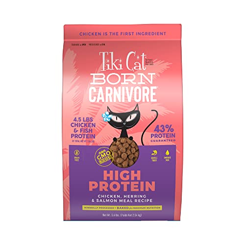 Tiki Cat Born Carnivore High Protein, Chicken, Herring & Salmon Meal, Grain-Free Baked Kibble to Maximize Nutrients, Dry Cat Food, 5.6 lbs. Bag - Chicken, Herring & Salmon - 89.6 Fl Oz (Pack of 1)