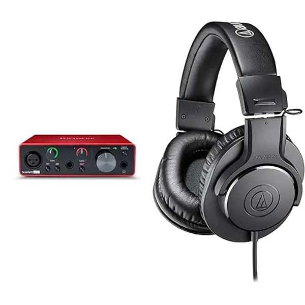 Focusrite Scarlett Solo 3rd Gen USB Audio Interface, for the Guitarist, Vocalist, Podcaster or Producer & Audio-Technica ATH-M20X Professional Studio Monitor Headphones, Black