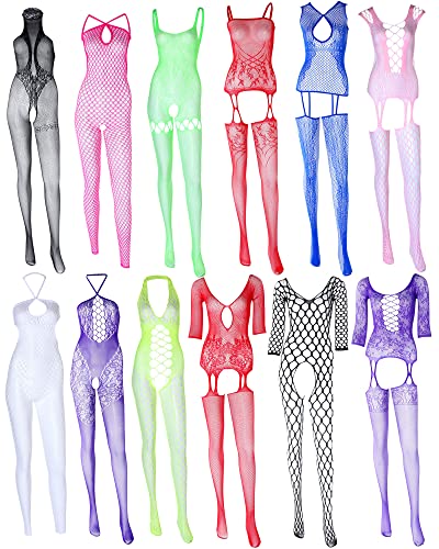 SATINIOR 12 Pieces Women's Fishnet Lingerie Mesh Bodysuit Lace Smock Lingerie for Women - Modern Style