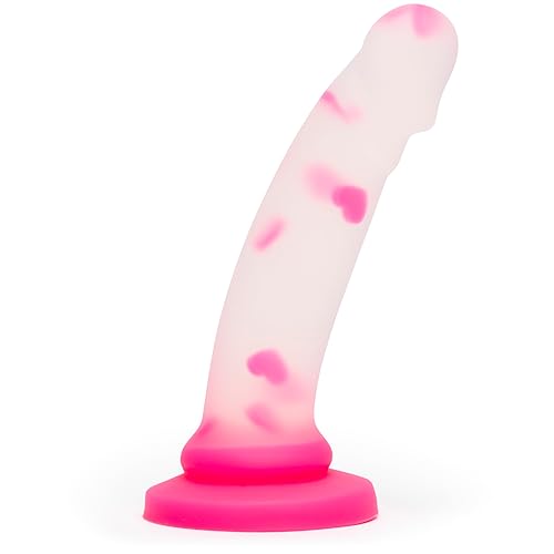 Lovehoney Heart Realistic Dildo - 8 Inch Suction Cup Dildo for Women - Liquid Silicone Curved Harness Compatible Dildo - Curved G Spot Stimulator - Adult Sex Toys for Couples - Clear & Pink