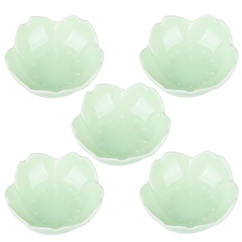 WHJY Light Green Cherry Blossom Dish Set, Cute Pink Ceramic Plates, Sauce/Seasoning Dish, Sushi Dishes, Soy Dipping Bowl, Dessert, Appetizer Plates, Serving Dish for Kitchen Home – Set of 5 - Light Green