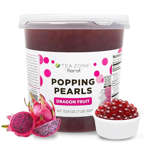 Tea Zone B2065 Dragon Fruit Popping Pearls for Boba tea Beverages, Sweets, Ice Cream Topping (7 lbs) - Dragon Fruit