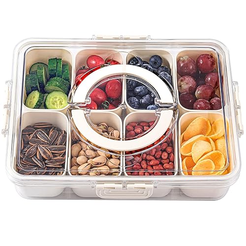 Shopwithgreen Air-Tight Snack Box Containers, Divided Serving Tray with Lid, Veggie Tray Snackle Box Charcuterie Board with Lid (8 Inside Containers Dishwasher Safe) - 1 pc clear and white