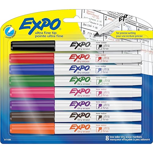 EXPO Low Odor Dry Erase Markers, Ultra-Fine Tip, Assorted Colors, 8 Count - 8 Count - Markers