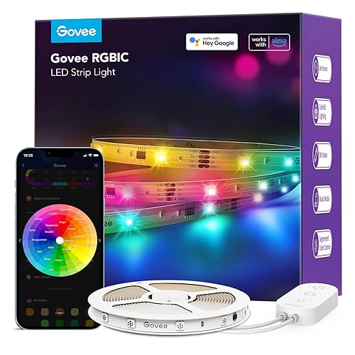 Govee RGBIC Alexa LED Strip Light 32.8ft, Smart WiFi LED Lights Work with Alexa and Google Assistant, Segmented DIY, Music Sync, Color Changing LED Strip Lights for Room, Kitchen, Desk, Holiday - 32.8ft