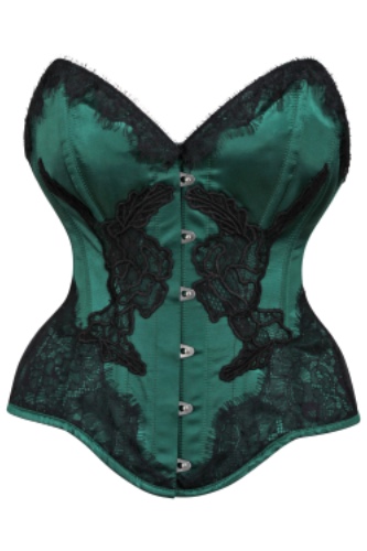 Green Satin Overbust Corset with Black Detailing | 22" Corset (Suitable for 63-67cm Natural Waist)