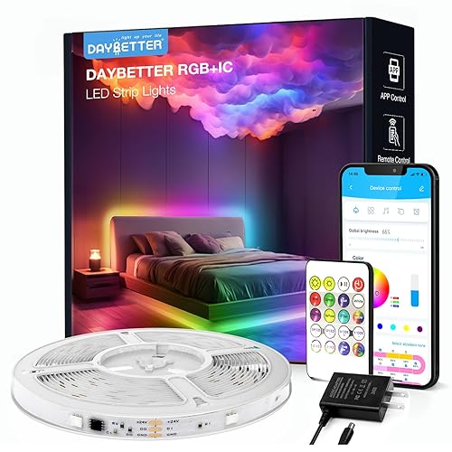 DAYBETTER Smart IC LED Strip Lights, BGRIC LED Lights for Bedroom, DIY Multiple Colors on One Line, App Control Color Changing Strip Lighting Music Sync Home Decor 16.4 ft - BGRIC - 16.4FT