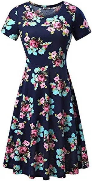 HUHOT Sundresses for Women Casual Summer Knee Length Floral Midi Dress Plus Size